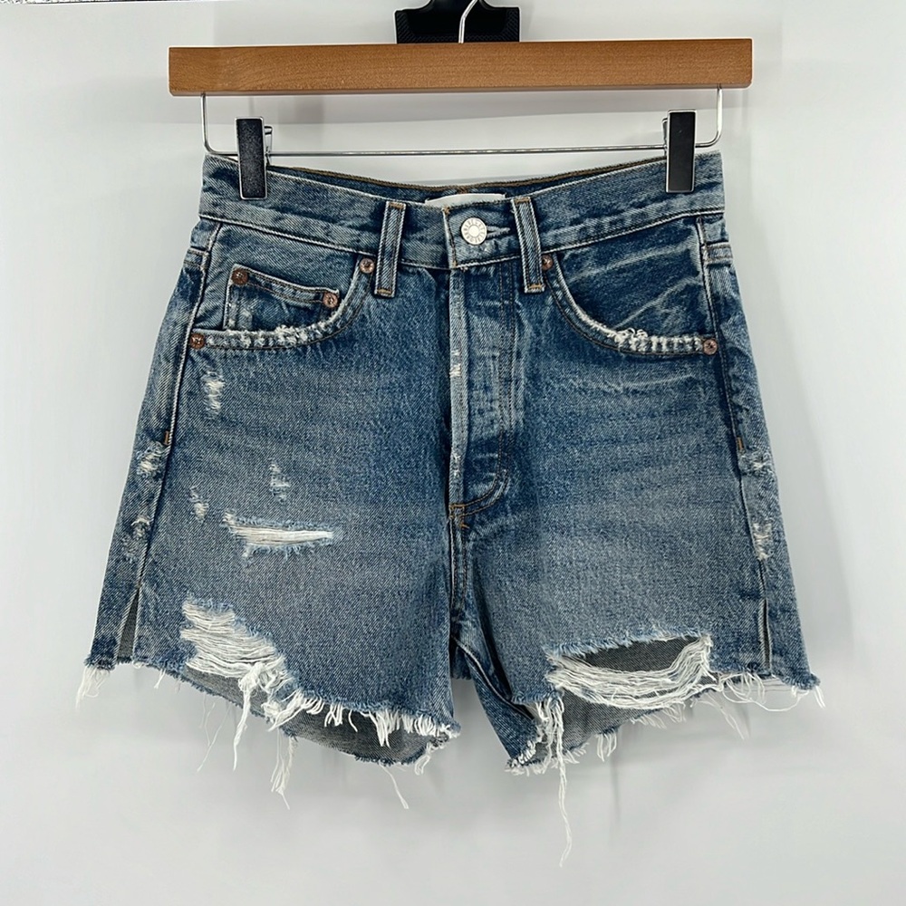 Agolde Distressed High-Rise Blue Denim Jean Shorts